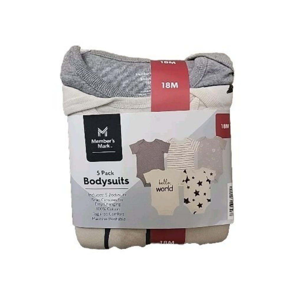Member's Mark Boys 5 Pack Bodysuits Onsies 12m